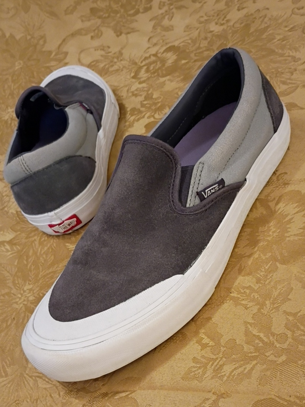 VANS PRO Gray Leather Suede & Canvas Slip-On Loafers Men's 10.0 Women's 11.5